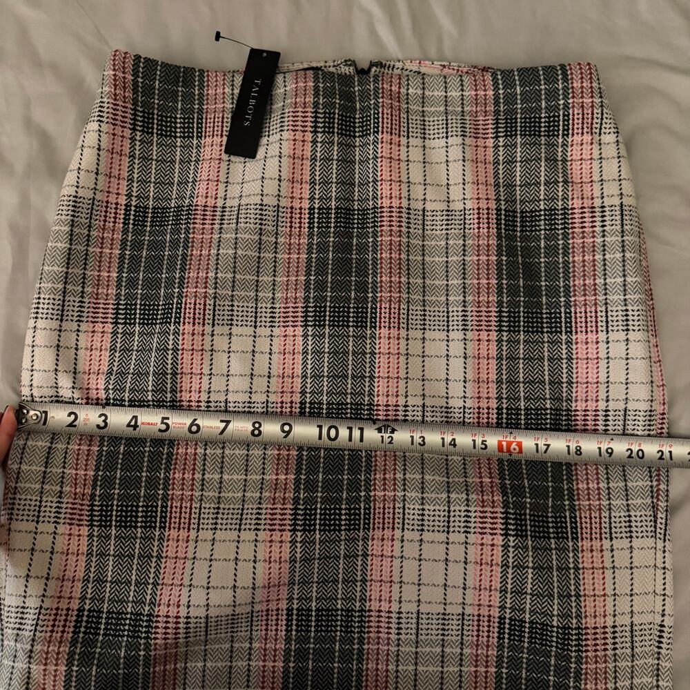 Talbots White/Gray/Red/Pink, Wool Plaid, Lined, Knee Length Pencil Skirt NWT- 14 - Picture 10 of 10